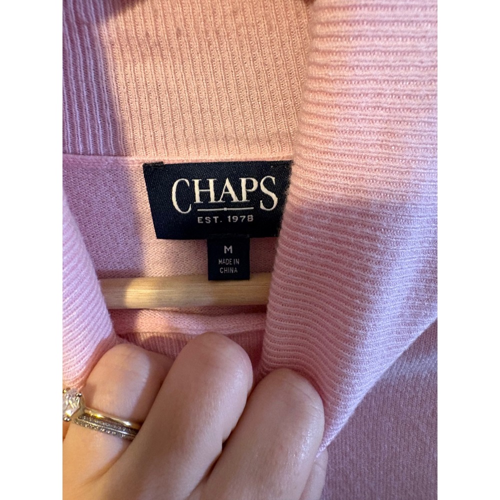 Chaps Womens Light Pink Turtleneck Sweater Gold Button Cuff Knit Top Size M - Picture 5 of 8